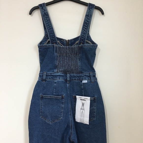 Almost Famous Denim Blue High Rise Straight Leg Zip Up Front Overalls - Picture 7 of 16